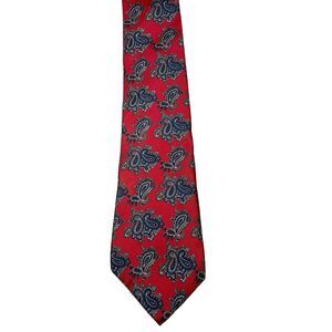 DON LOPER Beverly Hills Vintage Italian Silk Tie Paisley Red Blue USA 56"X 4”